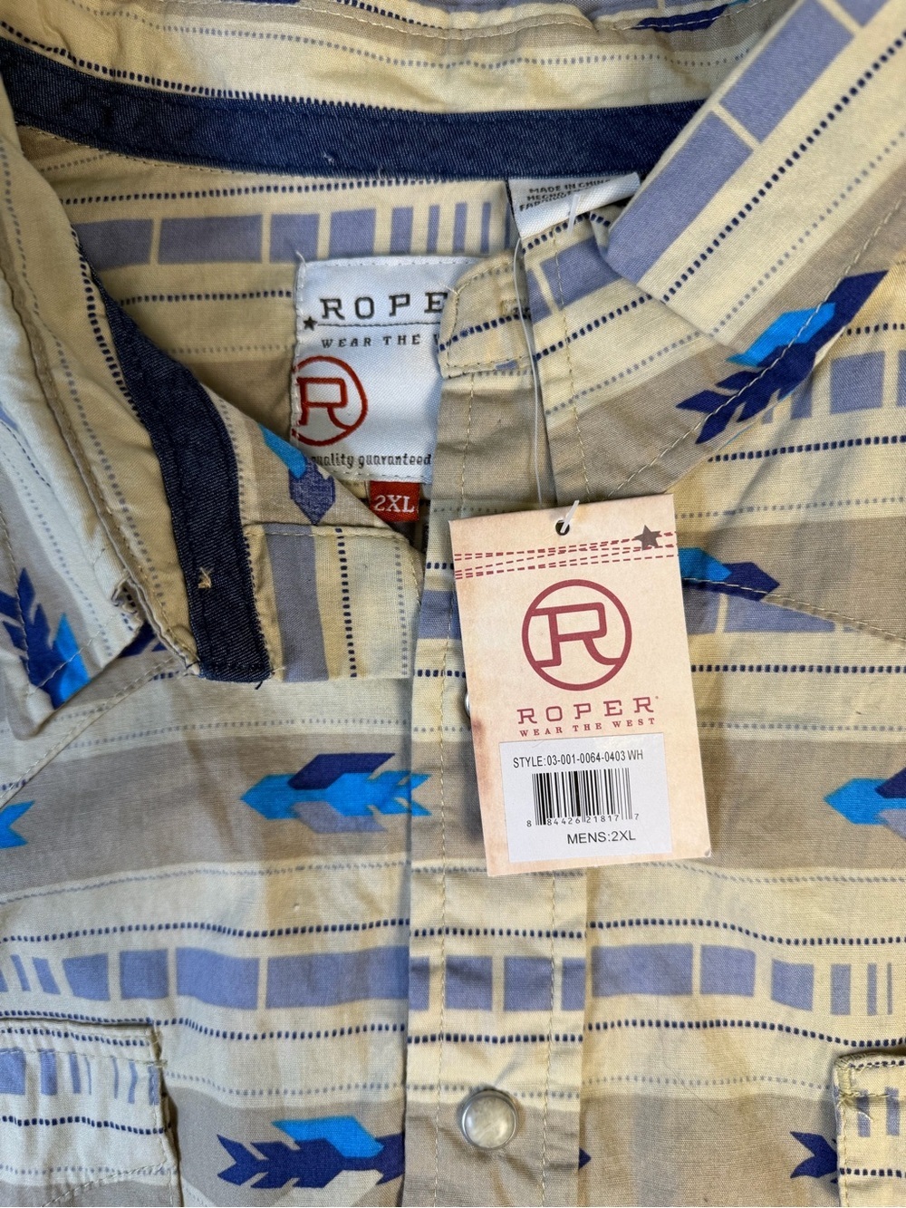Men's Roper Button Down XXL Yellow Aztec Arrow Patterned Long-Sleeve Shirt NWT - Picture 4 of 9